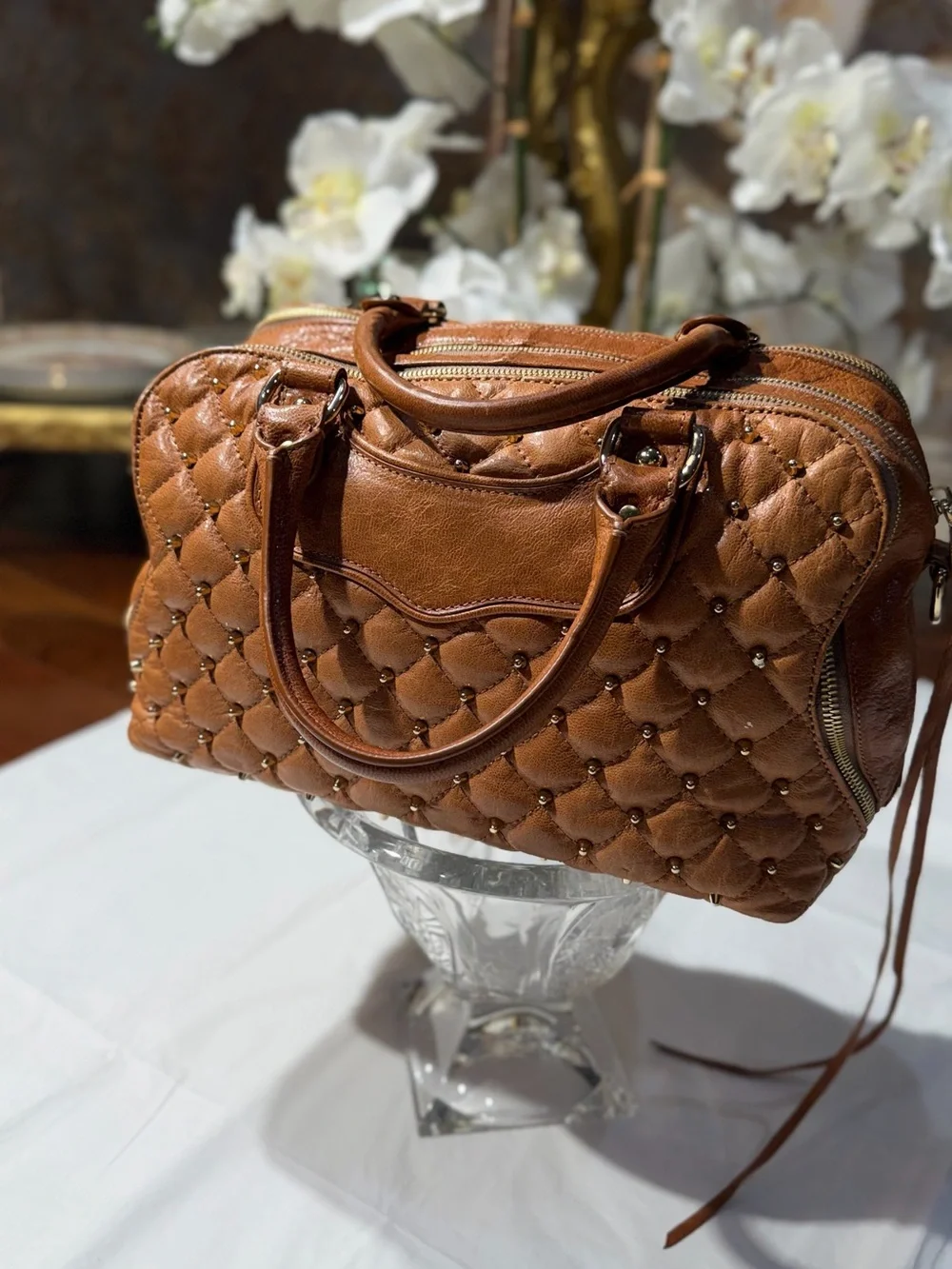 Rebecca Minkoff Quilted Brown Satchel with Studs